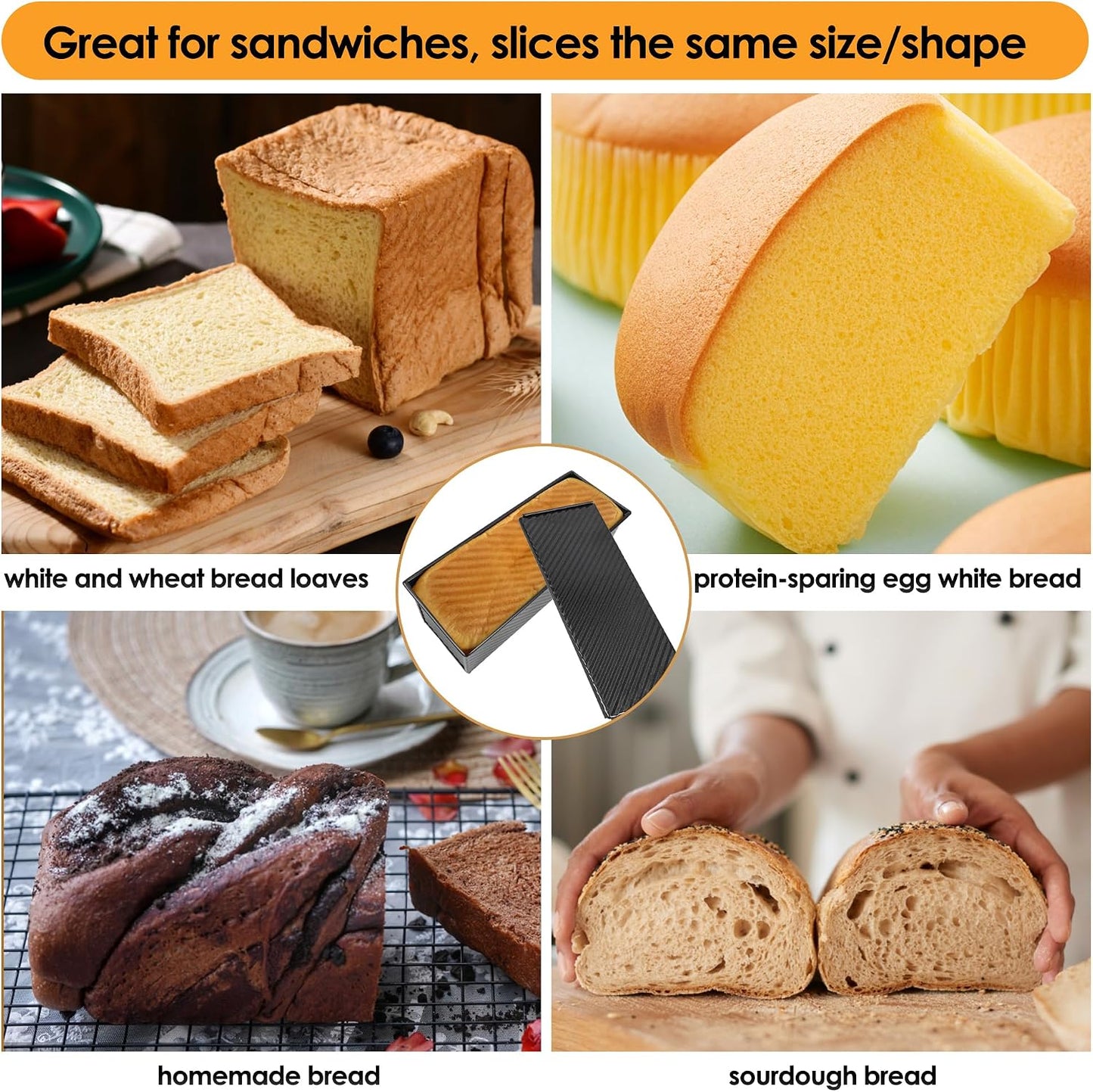 2-Pack Black 13-Inch Pullman Loaf Pan with Lids - Spmarkt B0DHVRBZX5
