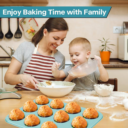 2-Pack Blue 12-Cup Muffin Pans with Lids