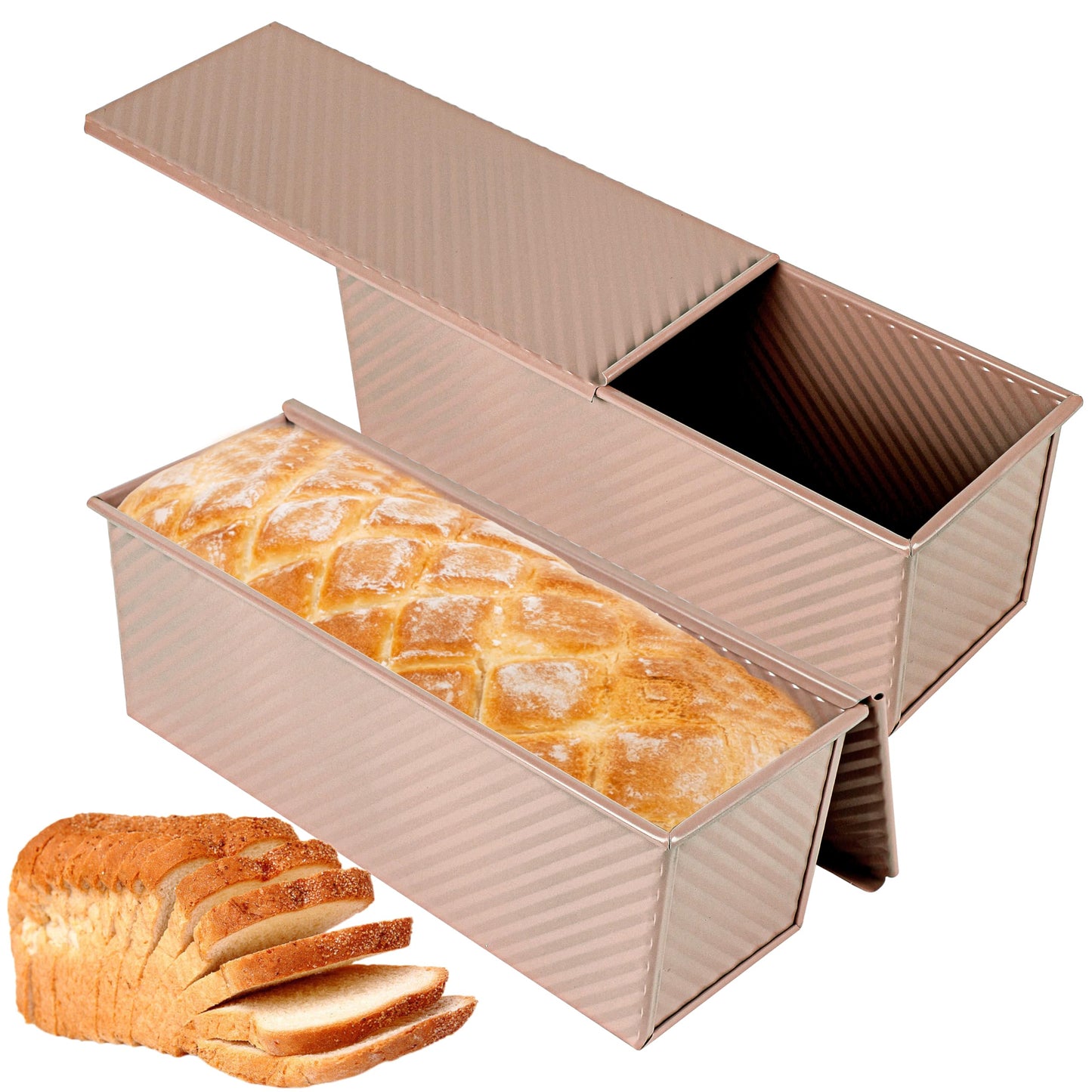 Spmarkt 2pack Pullman Bread Pans with Lid, 1LB Capacity Bread Loaf Pan, Non-Stick, Easy Release Sandwich Bread Loaf Pan for Baking Homemade Bread