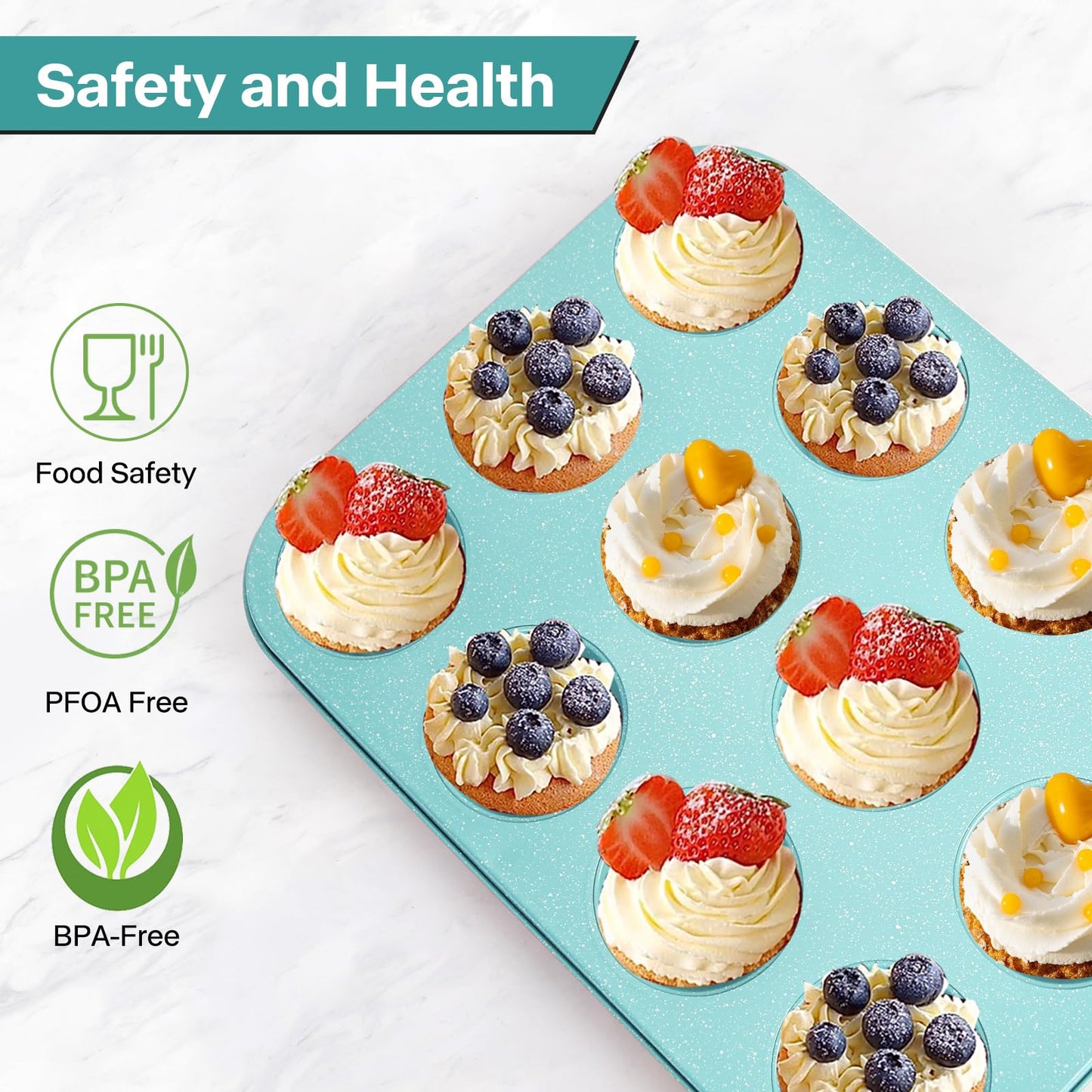 Spmarkt 2-Pack Pink Nonstick Muffin Pans, 12-Cup Muffin Cake Pan, 5-Layer Free PFOA/PFOS/PTFE Safe Cupcake Pan, Durable & Easy-Clean Muffin Cup for Baking