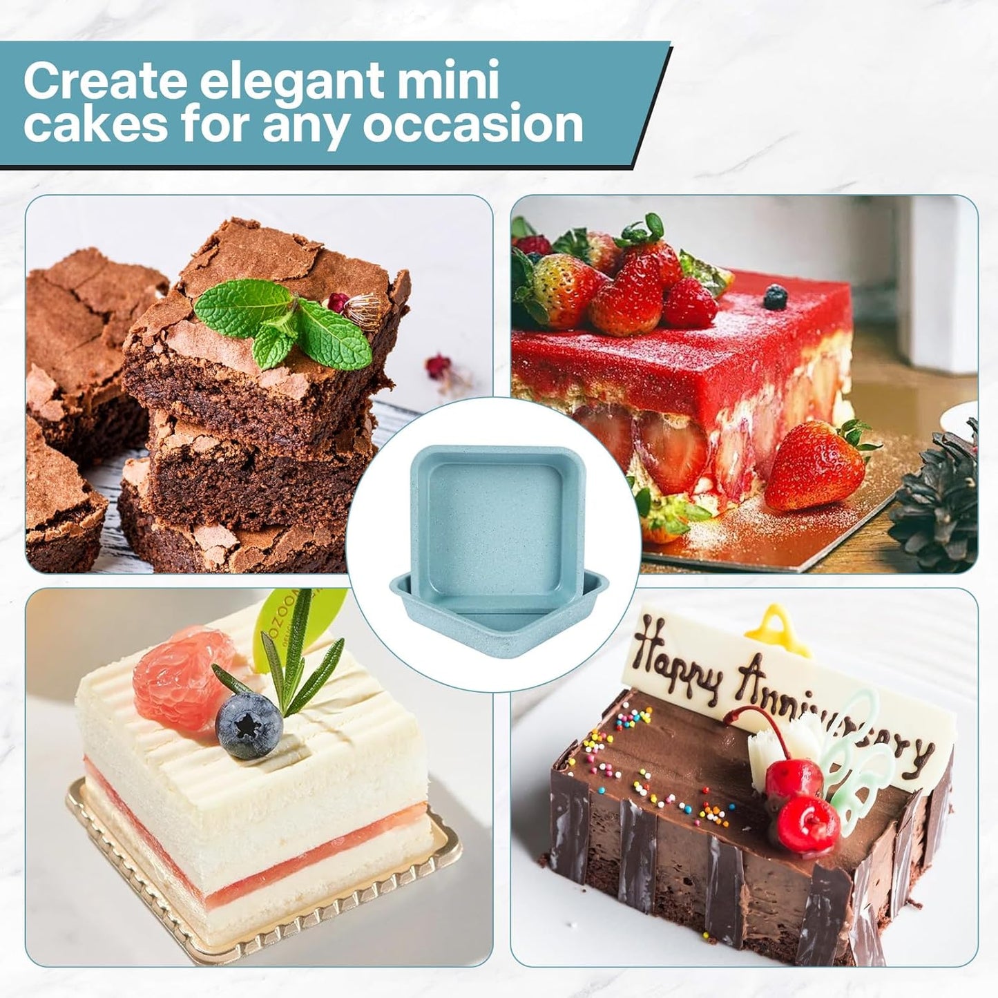2-Pack Light Blue 8-Inch Square Cake Pan - Spmarkt B0DBQ5FL6T