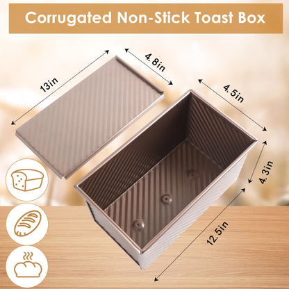 Spmarkt 2.2Lb Bread Pan, Non-Stick Rectangle Pullman Loaf Pan with Lid, Long Sourdough Bread Loaf Pan for Homemade, Deep Bread Tin with Dough Scraper Cutter