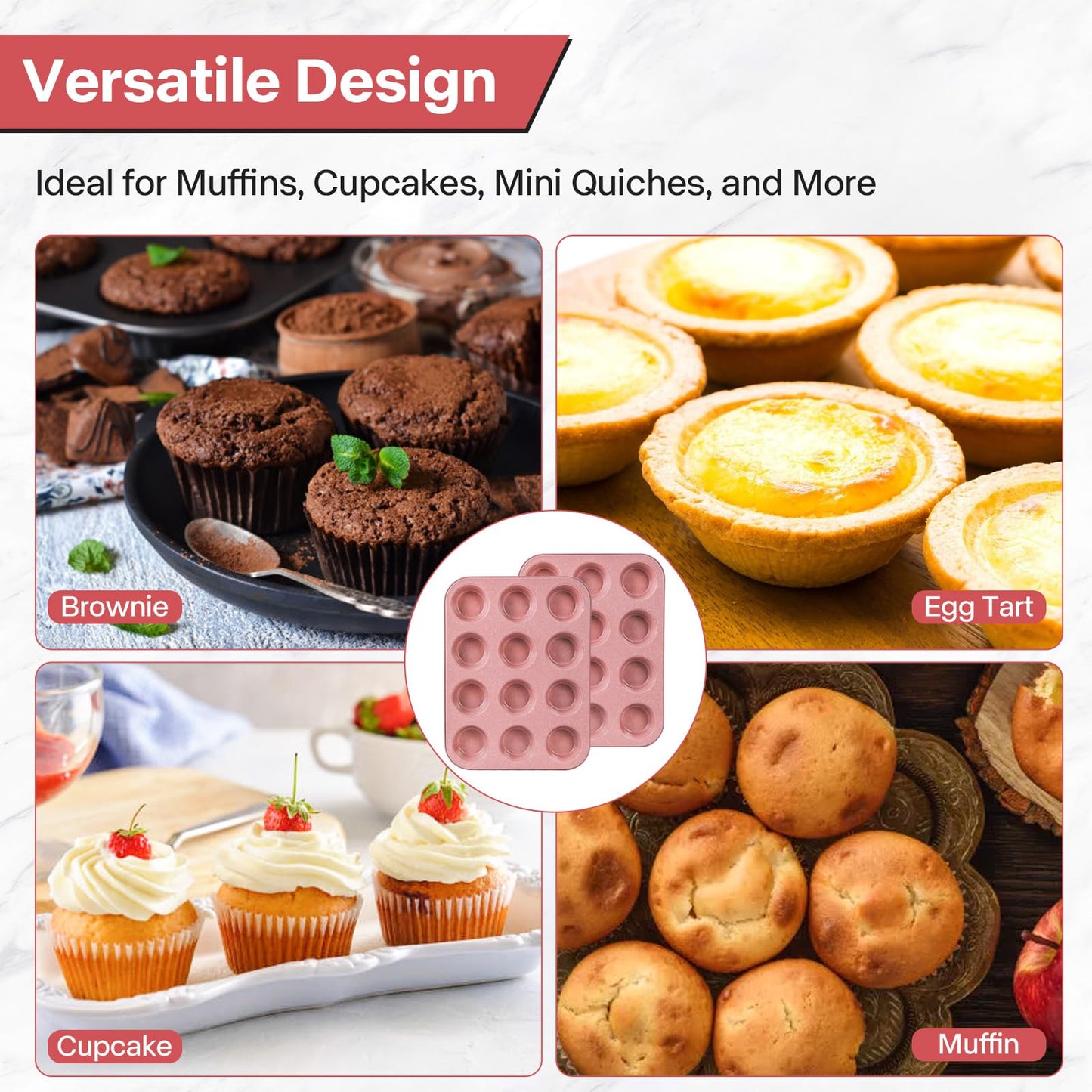 Spmarkt 2-Pack Pink Nonstick Muffin Pans, 12-Cup Muffin Cake Pan, 5-Layer Free PFOA/PFOS/PTFE Safe Cupcake Pan, Durable & Easy-Clean Muffin Cup for Baking