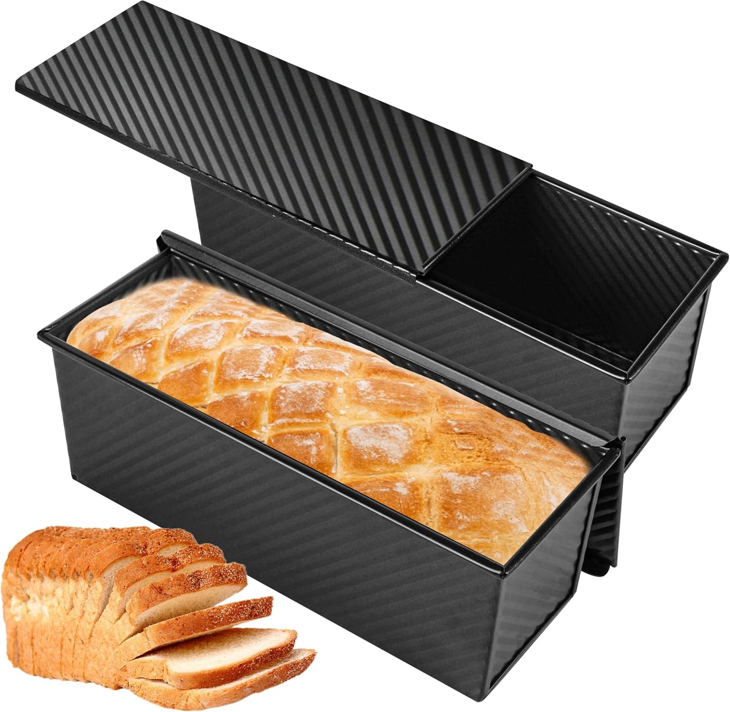 2-Pack Black 13-Inch Pullman Loaf Pan with Lids - Spmarkt B0DHVRBZX5