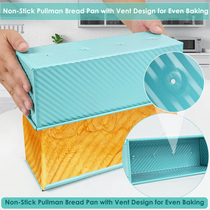 Spmarkt 2.2Lb Bread Pan, Non-Stick Rectangle Pullman Loaf Pan with Lid, Long Sourdough Bread Loaf Pan for Homemade, Deep Bread Tin with Dough Scraper Cutter