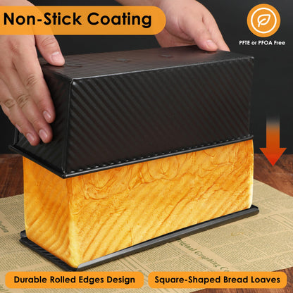 Spmarkt 2.2Lb Bread Pan, Non-Stick Rectangle Pullman Loaf Pan with Lid, Long Sourdough Bread Loaf Pan for Homemade, Deep Bread Tin with Dough Scraper Cutter
