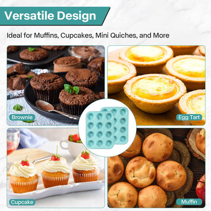 Spmarkt 2-Pack Pink Nonstick Muffin Pans, 12-Cup Muffin Cake Pan, 5-Layer Free PFOA/PFOS/PTFE Safe Cupcake Pan, Durable & Easy-Clean Muffin Cup for Baking