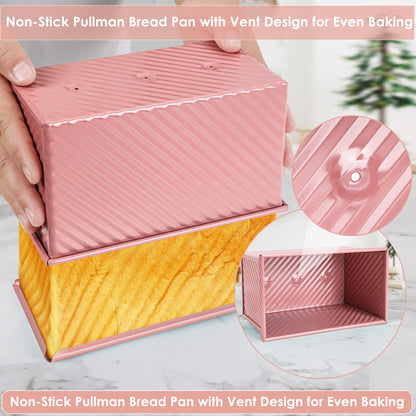 Spmarkt 2.2Lb Bread Pan, Non-Stick Rectangle Pullman Loaf Pan with Lid, Long Sourdough Bread Loaf Pan for Homemade, Deep Bread Tin with Dough Scraper Cutter