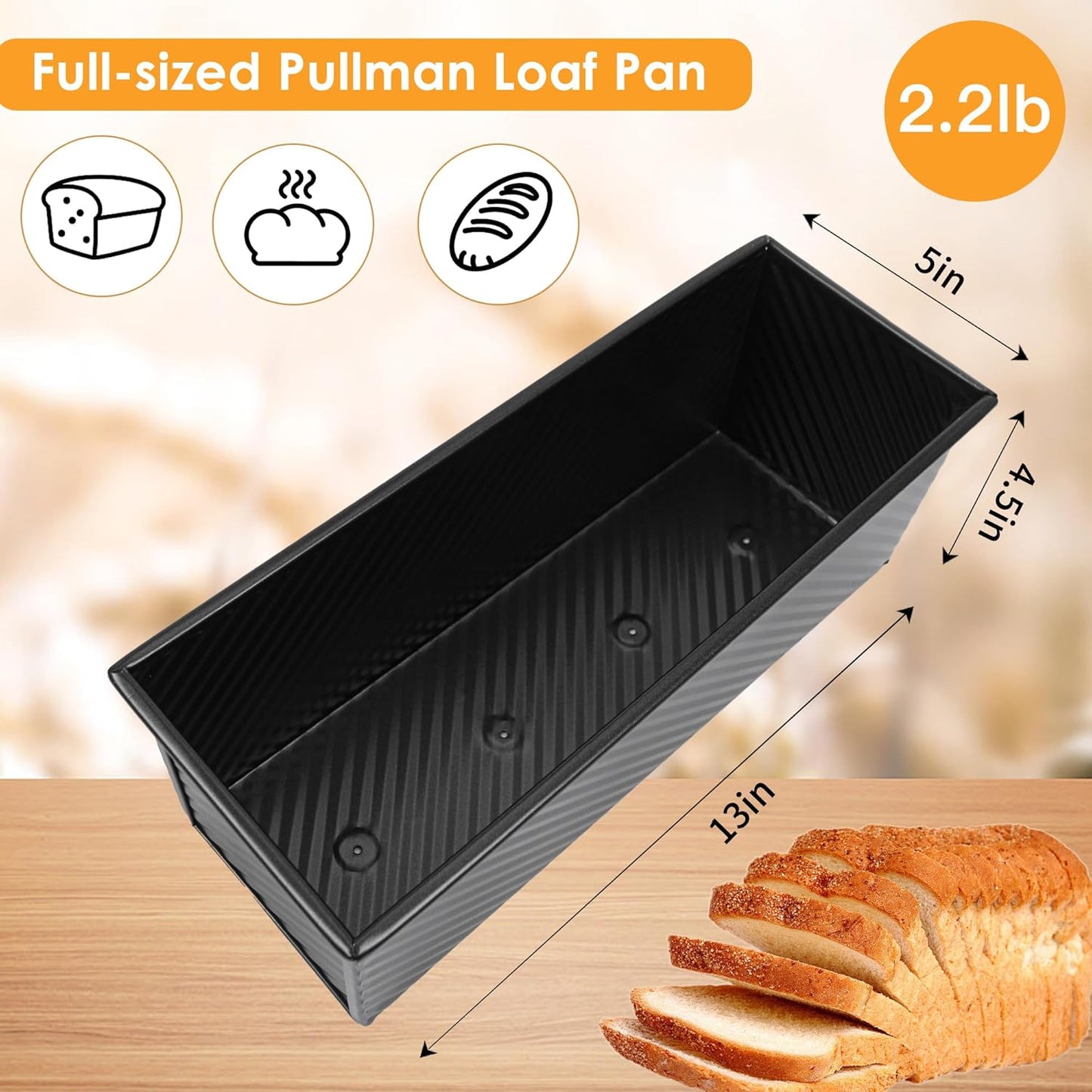 2-Pack Black 13-Inch Pullman Loaf Pan with Lids - Spmarkt B0DHVRBZX5