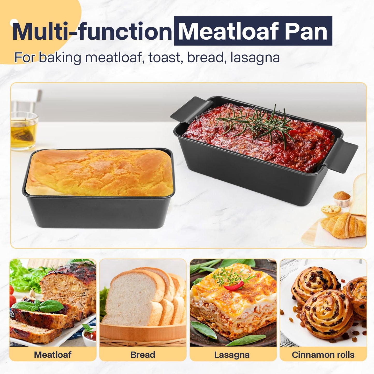 Spmarkt 2-Pack Premium 5-Layer PTFE Non-Stick Meat Loaf Pan Set with Drip Trays | Easy Release | Oven-Safe 2-Piece Loaf Pans for Healthy Cooking, Easy to Clean