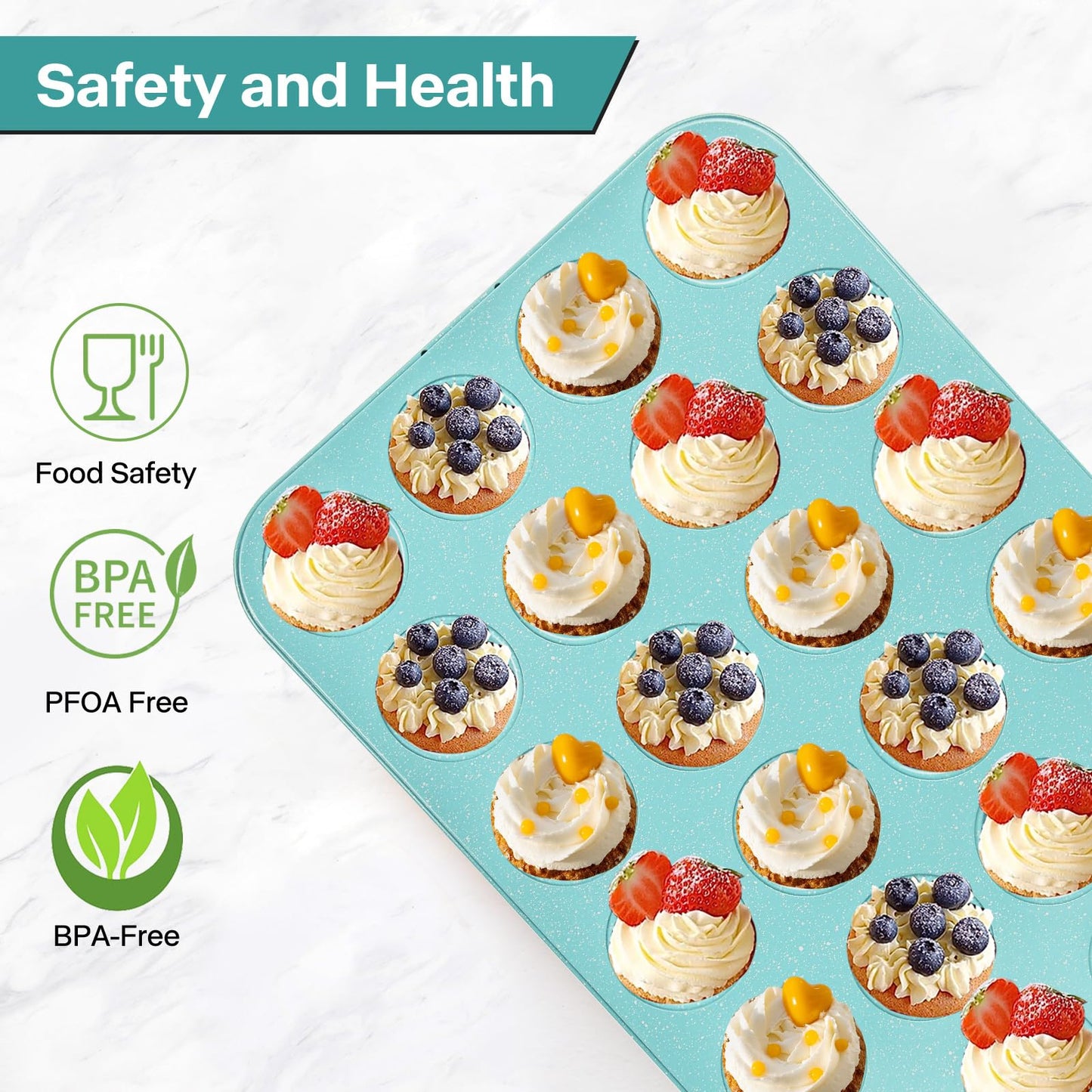 Spmart 2-Pack 24-Cup Nonstick Ceramic-Coated Mini Muffin Pan | Durable & Easy Clean Muffin Tins | Perfect for Small Baked Goods & Party Treats (Pink)
