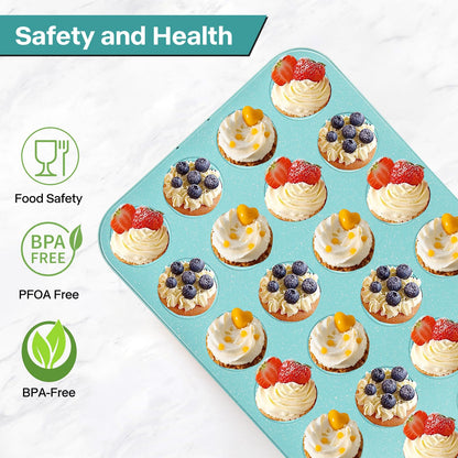 Spmart 2-Pack 24-Cup Nonstick Ceramic-Coated Mini Muffin Pan | Durable & Easy Clean Muffin Tins | Perfect for Small Baked Goods & Party Treats (Pink)