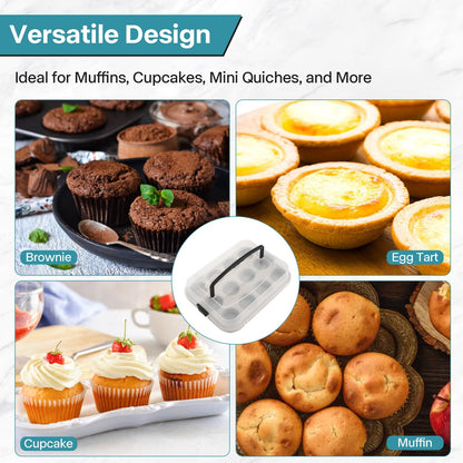 Spmarkt 2-Pack Beige Muffin Pan, Non-Stick 12-Cup Cupcake Pan with Lid, Cupcake Pan with Lid and Handle, Perfect for Holidays, Birthdays, and Family Gatherings