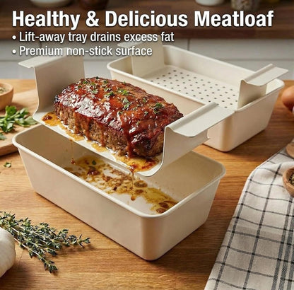 2-Pack Beige Meatloaf Pans with Drain Inserts image 2