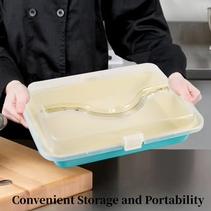 Baking Pan with Lid and Handle, 9x13 Non-Stick Ceramic Coated Cake Pan, Rectangle Brownie Pan for Baking Transport and Outdoor Picnics