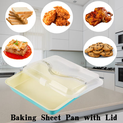 Baking Pan with Lid and Handle, 9x13 Non-Stick Ceramic Coated Cake Pan, Rectangle Brownie Pan for Baking Transport and Outdoor Picnics
