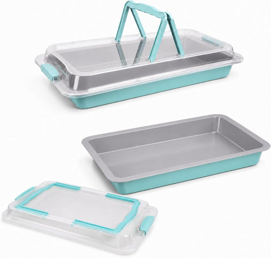 2-Pack Blue Gray Sheet Cake Pans with Lids — 15×10×2 Inch