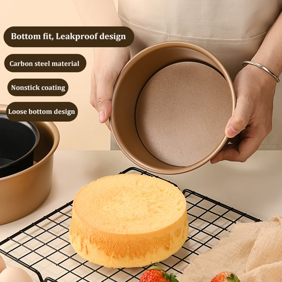 Bakdcore 2 Pack 8-Inch Round Cake Pan with Removable Bottom Gold