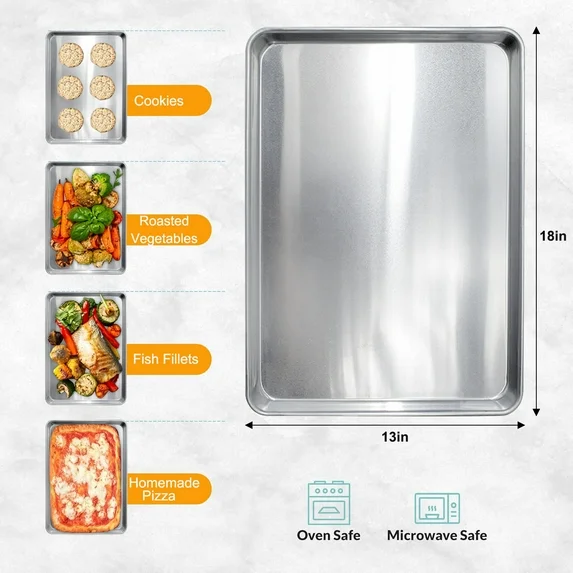 Bakdcore Half Size Baking Sheet Pans, Aluminum Cookie Sheet ,18x13 in Durable Nonstick Cooking Trays, Large Thick Cookie Tray Pans for Baking, Roasting