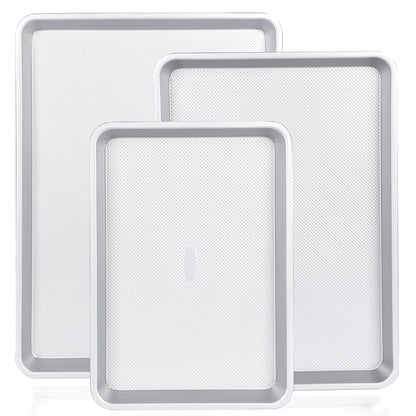 Spmarkt 3-Piece Non-Stick Baking Sheet Set | PFOA/PFOS/PTFE-Free, 0.8mm Heavy-Duty Steel with Diamond Texture Surface | Stackable Design for Roasting, Baking & Toasting