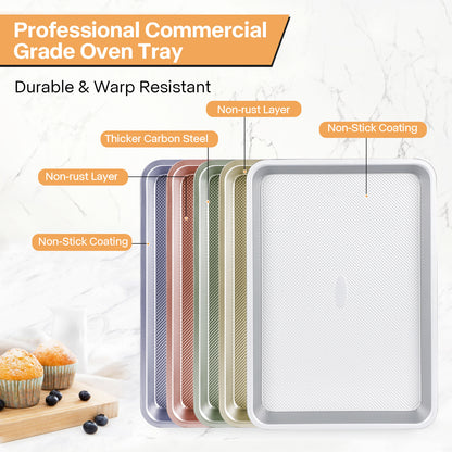 Spmarkt 3-Piece Non-Stick Baking Sheet Set | PFOA/PFOS/PTFE-Free, 0.8mm Heavy-Duty Steel with Diamond Texture Surface | Stackable Design for Roasting, Baking & Toasting