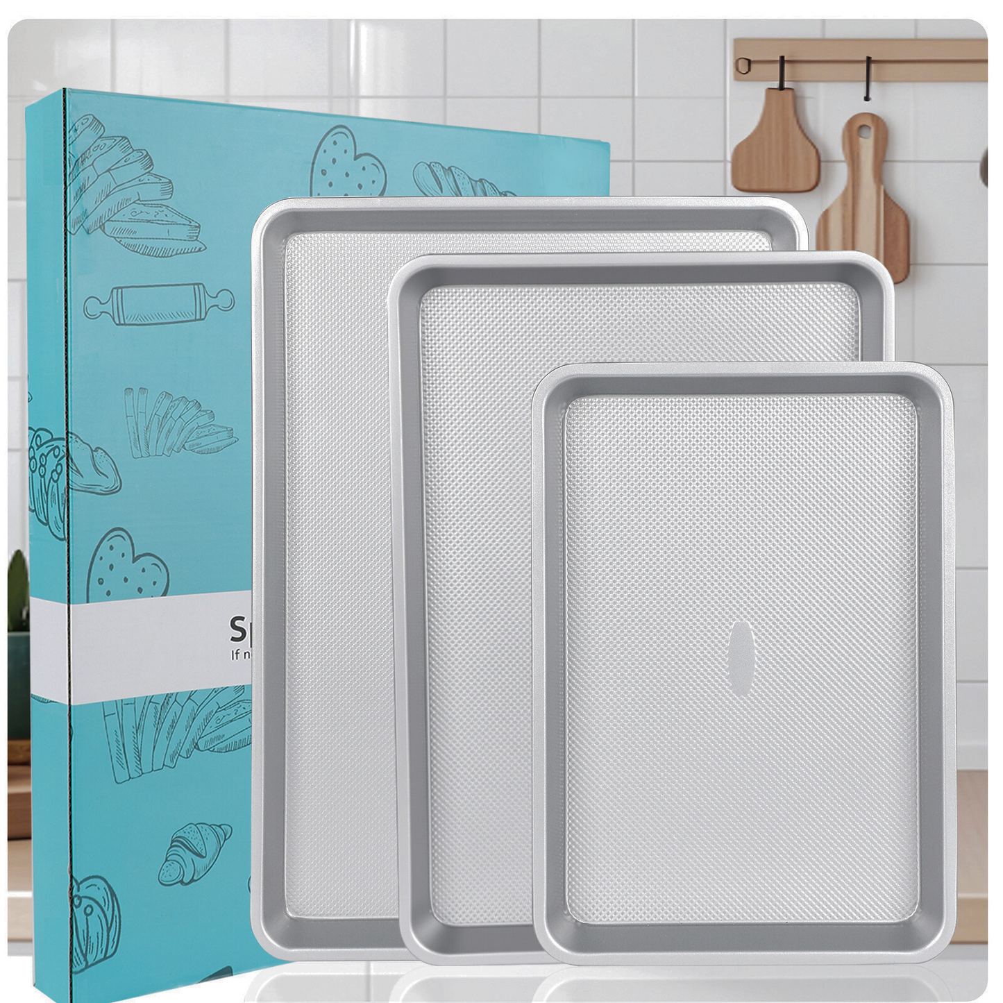 Spmarkt 3-Piece Non-Stick Baking Sheet Set | PFOA/PFOS/PTFE-Free, 0.8mm Heavy-Duty Steel with Diamond Texture Surface | Stackable Design for Roasting, Baking & Toasting