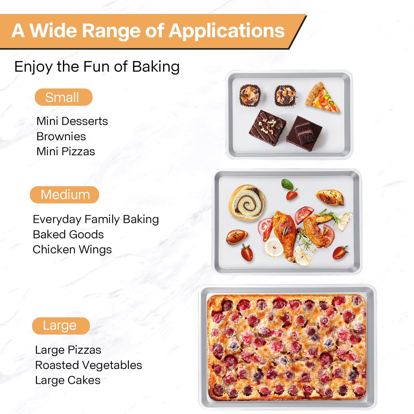 Spmarkt 3-Piece Non-Stick Baking Sheet Set | PFOA/PFOS/PTFE-Free, 0.8mm Heavy-Duty Steel with Diamond Texture Surface | Stackable Design for Roasting, Baking & Toasting