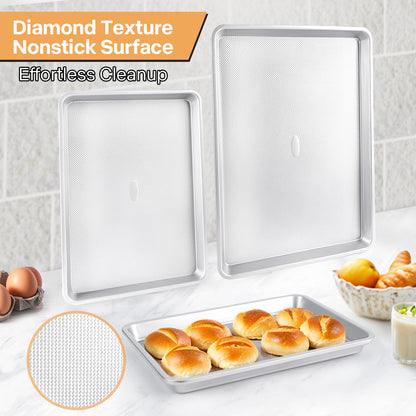 Spmarkt 3-Piece Non-Stick Baking Sheet Set | PFOA/PFOS/PTFE-Free, 0.8mm Heavy-Duty Steel with Diamond Texture Surface | Stackable Design for Roasting, Baking & Toasting