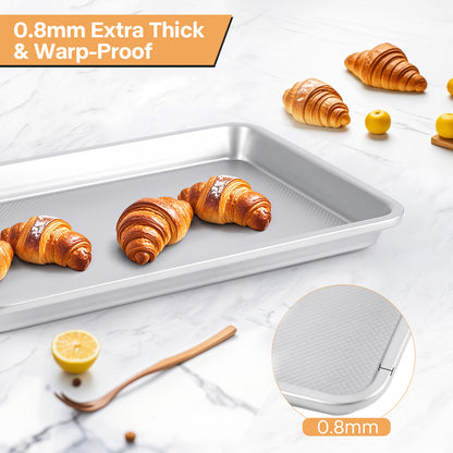 Spmarkt 3-Piece Non-Stick Baking Sheet Set | PFOA/PFOS/PTFE-Free, 0.8mm Heavy-Duty Steel with Diamond Texture Surface | Stackable Design for Roasting, Baking & Toasting