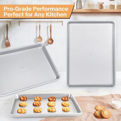 Spmarkt 3-Piece Non-Stick Baking Sheet Set | PFOA/PFOS/PTFE-Free, 0.8mm Heavy-Duty Steel with Diamond Texture Surface | Stackable Design for Roasting, Baking & Toasting